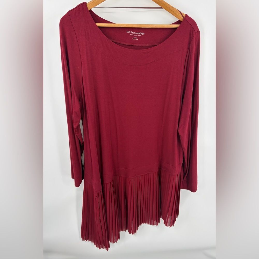 Soft Surroundings women’s asymmetrical pleated tunic top wine size XL